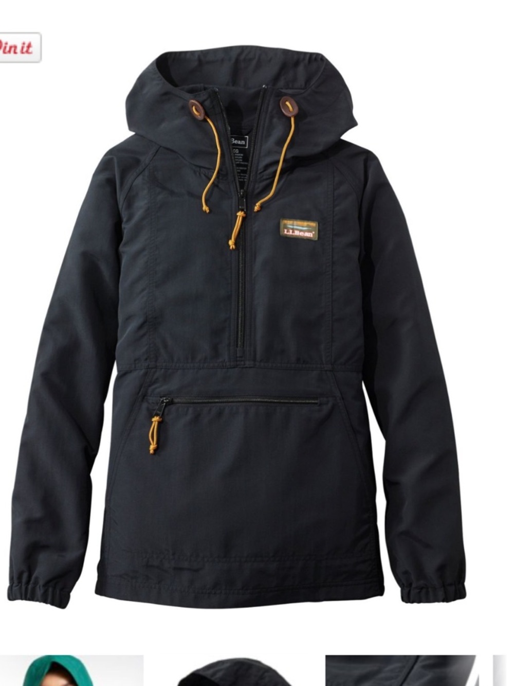 L.L. Bean Women’s Plus Black Hooded Pullover Rain Jacket